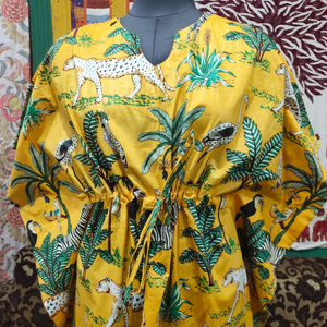 Robe caftan en coton imprimé jungle femmes taille libre coupe ample respirant Maxi col en v couverture de plage grande taille tenue décontracté - Product Image 3