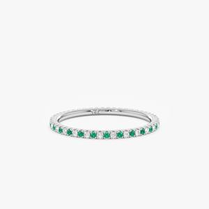 14K Or Massif Naturel Diamant Rond et Émeraude Pleine Éternité Alliance Bague de Fiançailles pour Femmes Cadeau Pour Anniversaire - Product Image 2