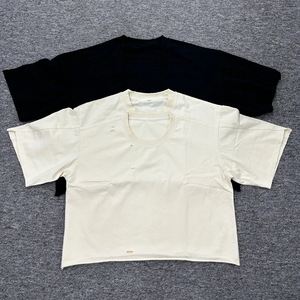 Camiseta personalizada para hombre, camiseta cuadrada desgastada, diseño lavado desteñido vintage con cuello doble y manga larga, estilo informal, venta al por mayor - Product Image 6