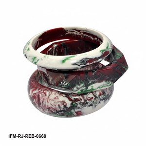Handmade Resin Bangle <b>Bracelet</b> Set Chunky Burgundy <b>White</b> & Green Stackable Artistic Jewelry for Women - Product Image 4