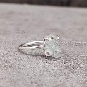 Anillo de Plata de Ley 925 con Piedra Preciosa de Aguamarina Natural, Anillo de Banda con Engaste de Puntas, Joyería Hecha a Mano para Navidad, Piedra de Nacimiento de Marzo - Product Image 2