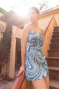 Haute qualité femme imprimé tourbillon robe pour femmes Polyester dos nu robe d'été femmes élégante dame porter de belles robes - Product Image 5