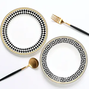 유럽 럭셔리 홈 웨딩 파티 고급 다이닝 본 중국 기하학적 패턴 식기 식기 식기 그릇 접시 및 접시