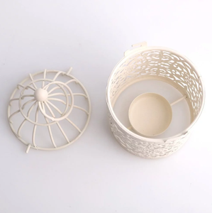 Venta al por mayor de lujo de metal blanco vintage jaula de pájaros linterna colgante portavelas hogar decorativo regalo - Product Image 3