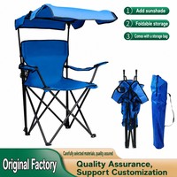 Chaise de pêche pliable en Oxford 600D avec porte-gobelet et auvent, chaise de camping portable avec sac de transport pour la pêche et la plage