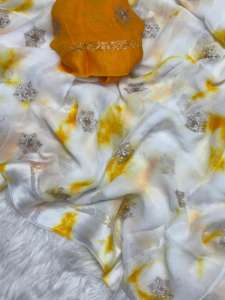 Satin de viscose élégant avec imprimé Sibori et paillettes travail Saree femme fabricant de mode et fournisseur de Surat au taux le plus bas - Product Image 6