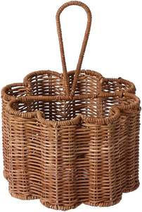 Handwoven Rattan Scalloped Cutlery Caddy Handmade Wicker Flatware Organizer and <b>Utensil</b> <b>Holder</b> for Home Decor and Dining Table - Product Image 2