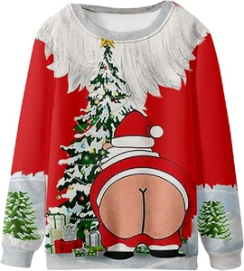 เสื้อสเวตเตอร์คริสต์มาส ตลก นุ่ม ผ้าฝ้าย ใส่ได้ทั้งชายและหญิง เสื้อผ้าสำหรับเทศกาล สีแดง ชุดวันหยุด ผู้ชาย ผู้หญิง คริสต์มาส สวมใส่สบาย - Product Image 4