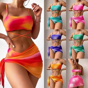 Women's 3-Piece Wholesale Bikini Swimwear Beachwear Cover Sarong Tie <b>Set</b> Front Print Bodysuit Bathing Suits - Product Image 1