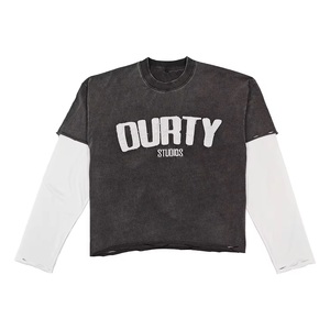 Blanc lavage à l'acide à manches longues hommes t-shirt personnalisé 100% coton simple Jersey Double couche sérigraphié à manches longues hommes T-Shirts - Product Image 5