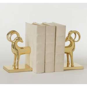 Luxury Deer Design <b>Bookends</b> in Metal with Adjustable Gold Plated Finished Perfect for Creative Desk and Table Decor Flat Base - Product Image 1