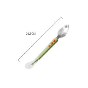 Vente en gros de cuillère à fruits à double tête pour aliments pour bébés cuillère à gratter la <span class=keywords><strong>boue</strong></span> des fruits en acier inoxydable en silicone pour nourrissons - Product Image 6