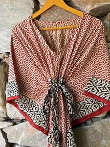 Kaftan de algodón 100% hecho a mano, Verano Indio, manga larga, hasta el suelo, cubierta de Bikini, cuello en V, estampado de bloques, ropa de dormir, cintura Natural - Product Image 2