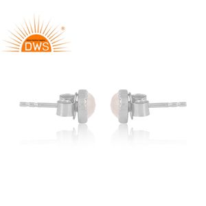 Latest Design 925 Sterling <b>Silver</b> White Rhodium Plated Rainbow Moonstone Gemstone <b>Studs</b> <b>Earring</b> Custom Jewelry Manufacturer - Product Image 4