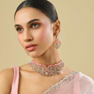 Collier en zircon 182129 plaqué or 18 carats, ensemble de bijoux de mariée en cuivre fin avec perles pour mariage ou cadeau - Product Image 1