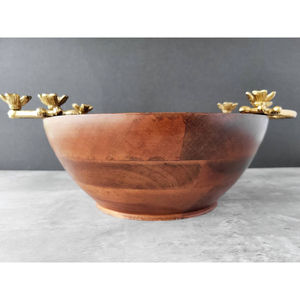 Eco-Friendly Modern Wooden Food <b>Serving</b> <b>Bowl</b> Gold Accent Fruits <b>Salad</b> <b>Serving</b> <b>Bowl</b> For Home And Wedding Catering - Product Image 3