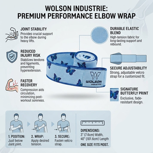 Protector de Codo Unisex de Neopreno Wolson Industry Premium, Ajustable, Compresión, Soporte, Transpirable, Antideslizante para Press de Banca - Product Image 6