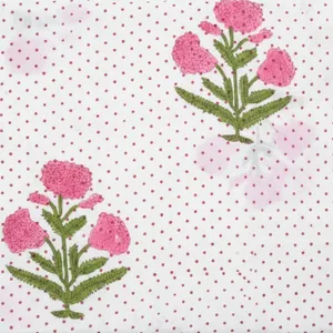 Tela de Voile de Algodón Liso de 120 g/m², Tejida a Mano con Estampado Sanganeri, Ecológica, Blanca con Diseño Floral, para Textiles del Hogar y Tapicería - Product Image 3