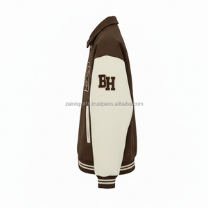 Veste universitaire en laine de haute qualité 450 GSM couleur marron et crème broderie personnalisée Logo fermeture à bouton femmes veste universitaire - Product Image 3