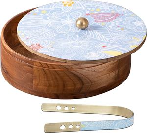 หม้อชุดกล่องร้อนไม้สําหรับห้องครัวกล่องชาปาตีอุ่นอาหารกรณีร้อนชุด/หม้อไฟโรตีกล่องDesignerฝาปิดทองและTong - Product Image 5