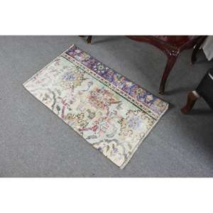 Alfombra de lana turca vintage de 2x3,3 pies, tejido plano de retales de estilo clásico beige y azul con respaldo de látex para decoración para sala de estar - Product Image 4