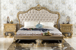 Ensemble de chambre à coucher de luxe moderne en bois d'acajou pour hôtels et appartements comprenant un lit king capitonné, une tête de lit et 2 tables de chevet - Product Image 4