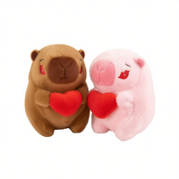 Peluche Capybara 8 pouces, thème Animaux et Nature, motif Cœur Marron Rose, rembourrage en coton PP 320g, unisexe, 2-4 ans