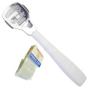 Coupeur de maïs de callosités de la peau morte poignée en métal coupe-maïs de callosités en acier inoxydable soins personnels dissolvant de callosités épurateur de fichier de pieds - Product Image 6