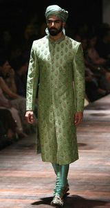 2024 HERMOSO ZARI BORDADO VERDE CLARO SHERWANI A JUEGO XL PANTALÓN ZAPATO EMBELLECEDADO CUENTAS DE CRISTAL DABKA GROOM PLUS FIESTA - Product Image 2