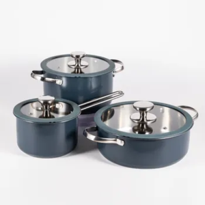 ชุดเครื่องครัวสแตนเลสแบบเหนี่ยวนำหม้อสีฟ้าสำหรับใช้ในครัวบ้านหม้อทำอาหารใช้ในบ้านรูปทรงกลมพร้อมฝาปิด - Product Image 1
