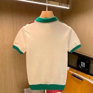 เสื้อโปโลถักเข้ารูปสำหรับผู้ชายเสื้อสเวตเตอร์แขนสั้นลายทางแนวตั้งสไตล์ลำลอง - Product Image 3