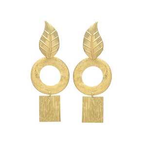 ต่างหูห้อยรูปใบไม้สีทองทรงกลมและสี่เหลี่ยมสไตล์ใหม่ - Product Image 1