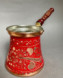 Cafetière turque en cuivre, design magnifique, motif floral rouge, vaisselle, tasse à café, décoration de table pour la maison, la cuisine, le restaurant, l'hôtel, les fêtes - Product Image 6