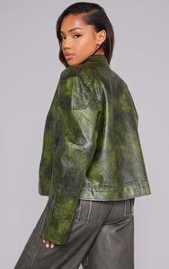 เสื้อแจ็กเก็ตหนังขี่มอเตอร์ไซค์ของผู้หญิงเสื้อโค้ทสั้นสีตัดกันกลิ่นเผ็ดไซส์ใหญ่พิเศษสไตล์อเมริกันวินเทจ - Product Image 2