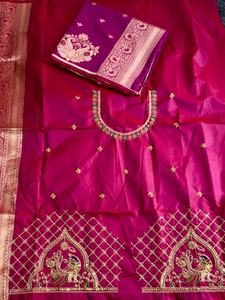 Magnifique sari indien en soie Paithani de designer ethnique avec travail manuel, sari en soie traditionnel exclusif et fantaisie - Product Image 4
