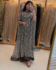 Vestidos de Noche Largos de Lujo con Cuentas, Estilo Imperio Árabe, Cintura con Cristales, Línea A, Perlas de Diamante, Mangas Largas, Elegantes, para Mujer, Estilo Dubái - Product Image 1