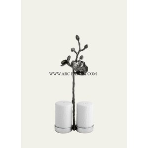 Artículos de plata martillada Mesa de acero inoxidable Sal y pimienta con diseño de flores Soporte de color negro para accesorios de cocina - Product Image 1