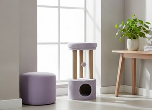 Torre para Gatos Amistar Lavender Cloud, de Piel Sintética Ecológica y Duradera, Fácil de Montar, 95 cm de Altura, Embalaje en Cartón, para Animales Pequeños - Product Image 4
