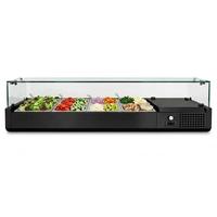 Comptoir de préparation de pizzas commercial avec dessus en verre, vitrine réfrigérée pour sushis, station de préparation alimentaire en acier inoxydable