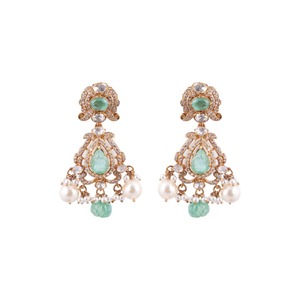 Collar Gajaah de Plata 925 con Piedras Preciosas de Esmeralda y Perla Verde para Mujer, Conjunto de Aretes para Boda, Compromiso y Fiesta - Product Image 1