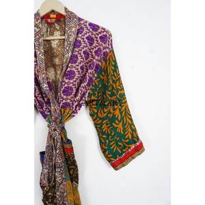 Indian Silk Elegant Boho Floral Patchwork Long Beach Cover-Up Summer Cardigan Women's Night Wear Sleepwear Robe Soft - Product Image 3