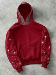 2026 Custom Design Rhinestone Streetwear Hoodie <b>Jogger</b> Set | Two Piece Solid Heavyweight Bling Tracksuit | Unisex Crystal Sweat - Product Image 4