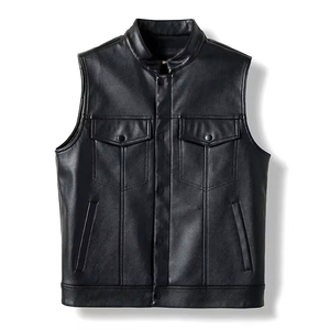 Gilet d'hiver en cuir noir pour hommes 2025 avec poches avant sans manches quantité minimale de commande basse Style classique gilet à la mode grande taille - Product Image 1