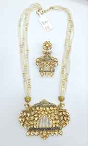 Conjunto de collar y pendientes de piedra verde Kundan tradicional para mujer para fiesta étnica, joyería de moda - Product Image 2