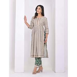 Conjunto de Pantalones de Algodón con Estampado de Bloques Blanco y Verde para Mujer, Tallas XS/XS/XL/3XL, Primavera/Verano, Top y Pantalones Deportivos Tres Cuartos - Product Image 3