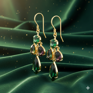 Boucles d'oreilles pendantes en pierre précieuse verte Hydro 8 mm rondes 10*12 mm pour femmes, argent sterling 925 plaqué or 18 carats, cadeau de bijoux - Product Image 2