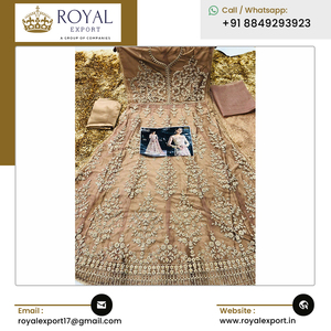 ชุดเดรส anarkali สำหรับงานแต่งงานและงานปาร์ตี้แฟชั่นดีไซน์เนอร์ตาข่ายหนาพร้อมกางเกงงานปัก - Product Image 6