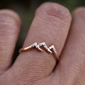 Dainty Mountain 10k Gold Lab Grown Diamond Wedding Band White Gold Plated Engagement Ring Gift for <b>Your</b> <b>Love</b> - Product Image 2