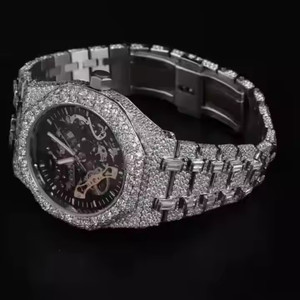 Luxurious VVS Moissanite Diamond Crafted Quartz <b>Watch</b> Hip Hop Style Iced Stainless Steel Antique <b>Black</b> Dial Automatic Movement - Product Image 3