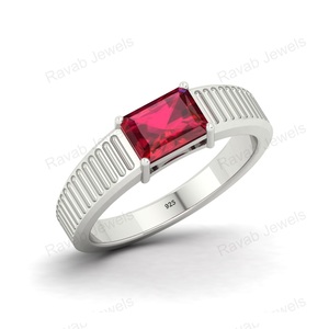 Anillo de Boda Octogonal Personalizado Hecho en India, 7x5mm, Chapado en Oro, Plata de Ley 925, Engaste de Cuarzo, Hecho a Mano - Product Image 2